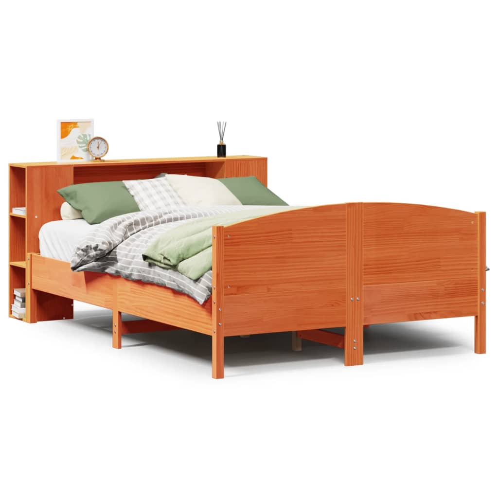 vidaXL Cama con estantería sin colchón madera maciza marrón 140x200 cm