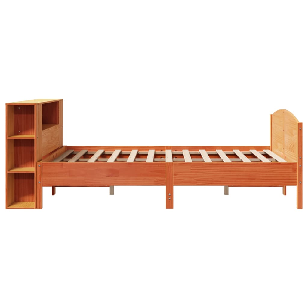 vidaXL Cama con estantería sin colchón madera maciza marrón 140x200 cm