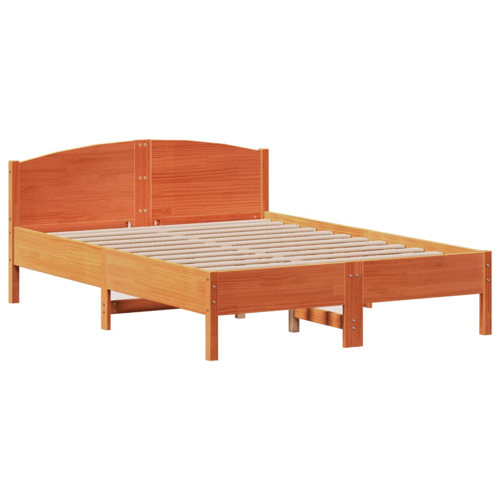 vidaXL Cama con estantería sin colchón madera maciza marrón 140x200 cm