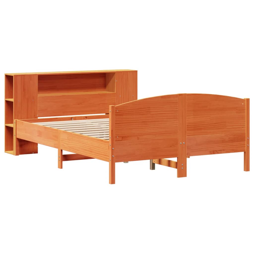 vidaXL Cama con estantería sin colchón madera maciza marrón 140x190 cm