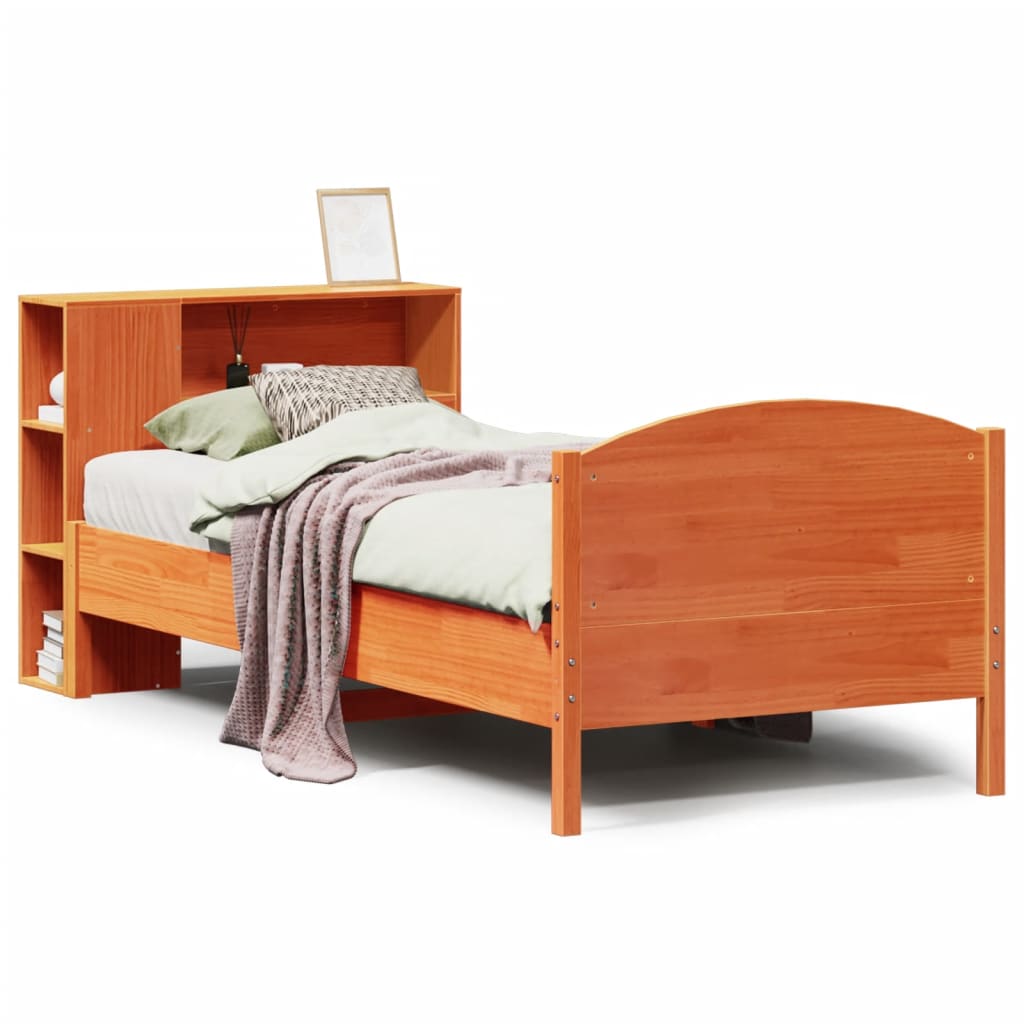 vidaXL Cama con estantería sin colchón madera maciza marrón 90x190 cm