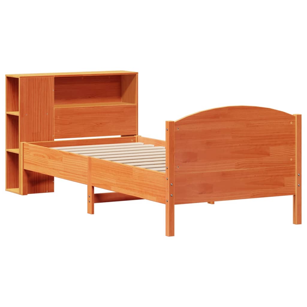 vidaXL Cama con estantería sin colchón madera maciza marrón 90x190 cm