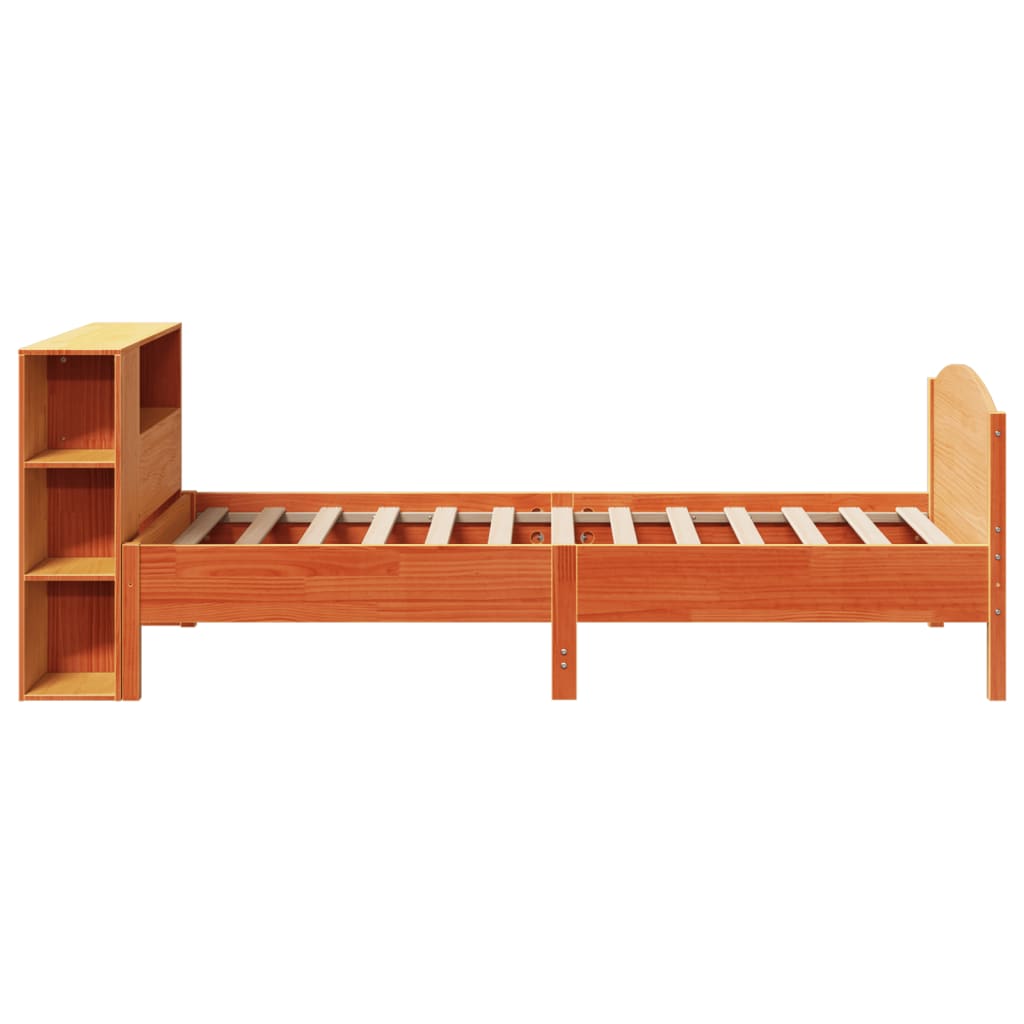 vidaXL Cama con estantería sin colchón madera maciza marrón 90x190 cm