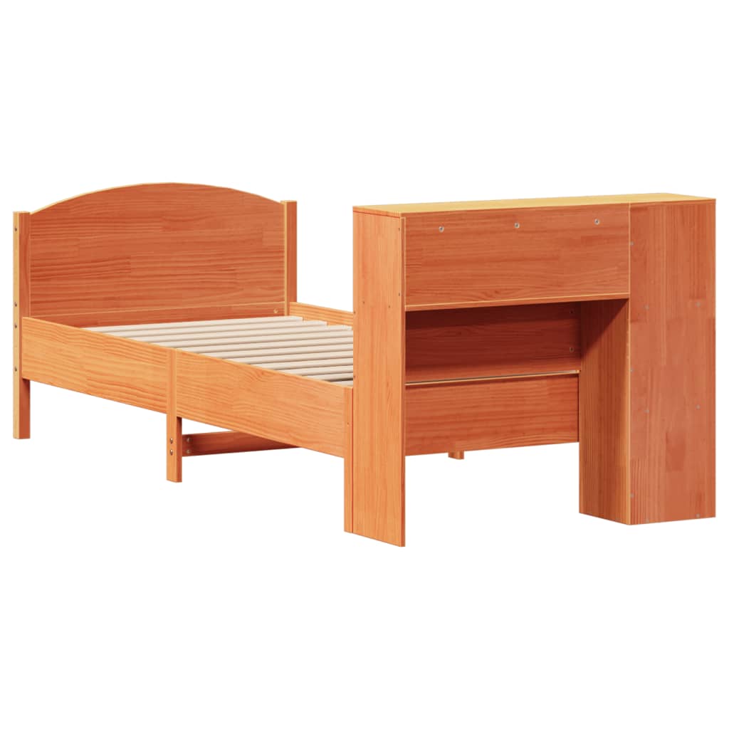 vidaXL Cama con estantería sin colchón madera maciza marrón 90x190 cm