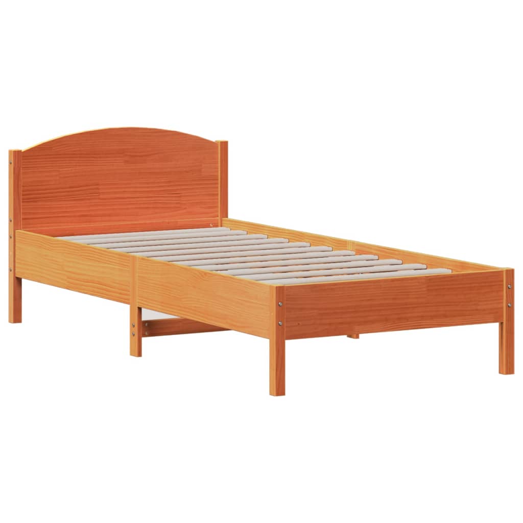 vidaXL Cama con estantería sin colchón madera maciza marrón 90x190 cm