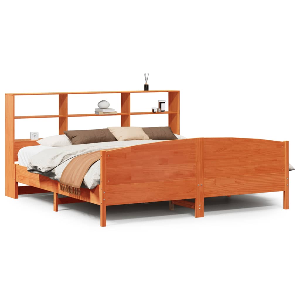 vidaXL Cama con estantería sin colchón madera maciza marrón 180x200cm