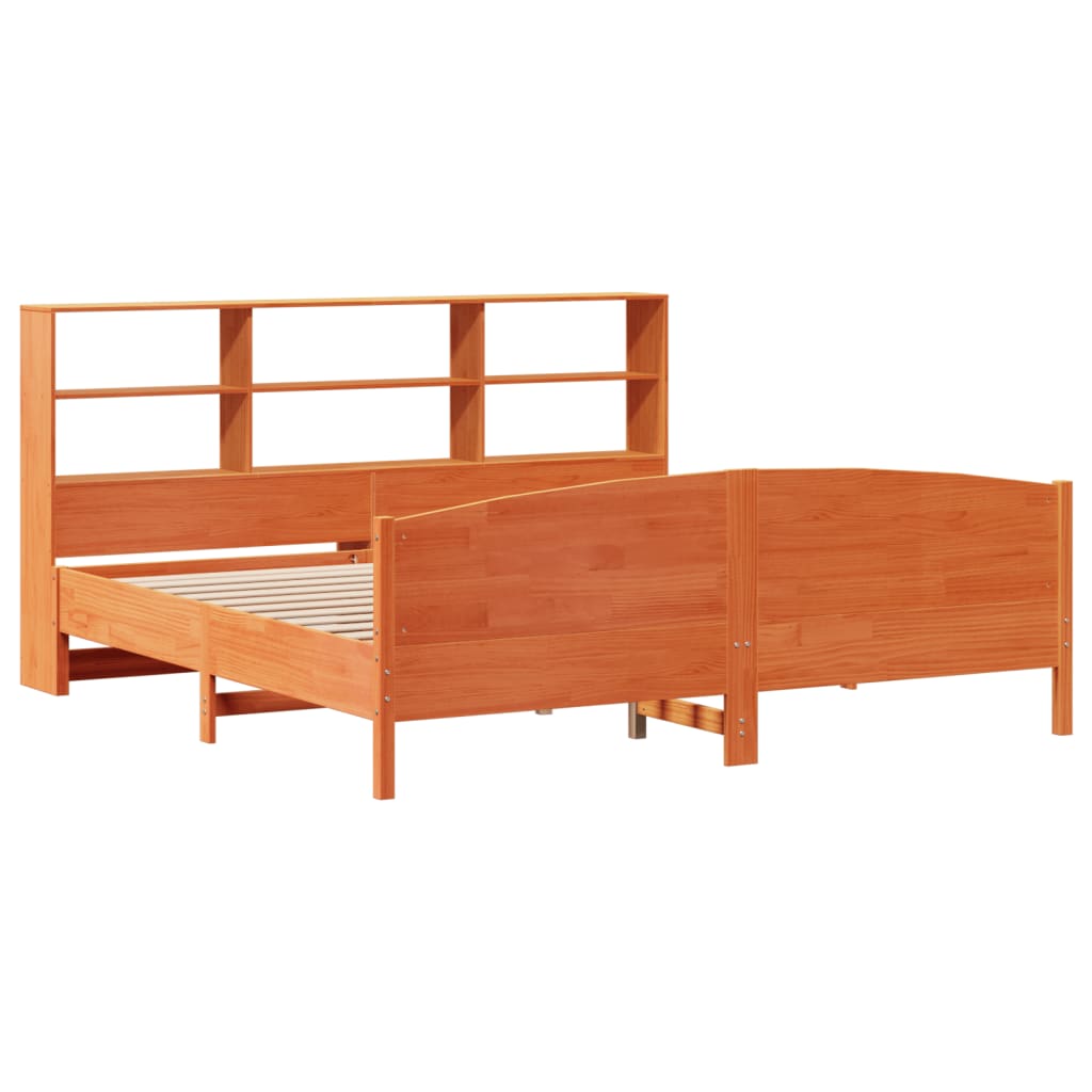 vidaXL Cama con estantería sin colchón madera maciza marrón 180x200cm