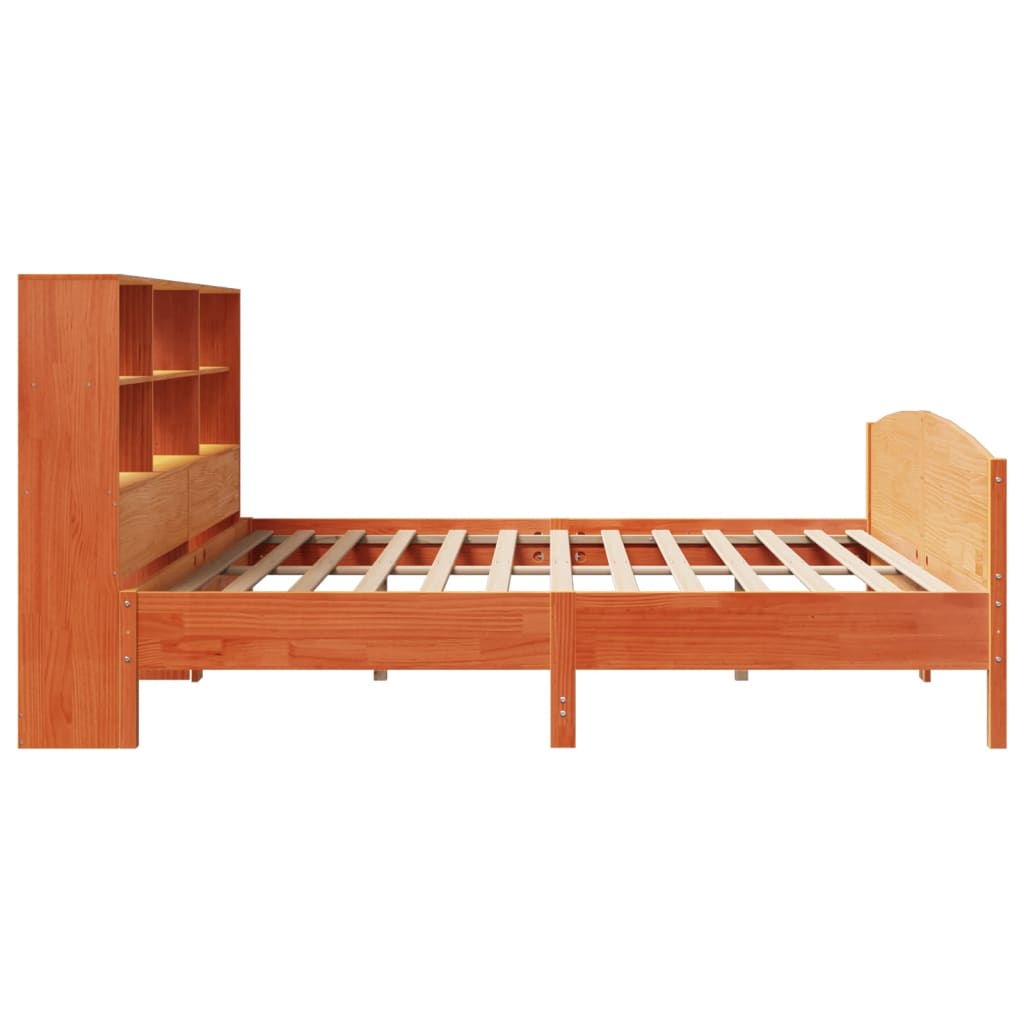 vidaXL Cama con estantería sin colchón madera maciza marrón 180x200cm