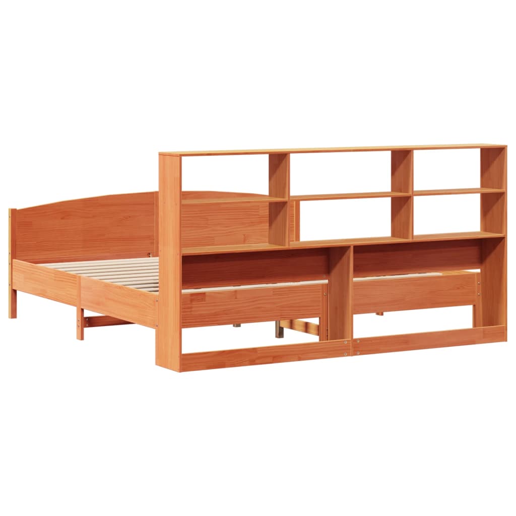 vidaXL Cama con estantería sin colchón madera maciza marrón 180x200cm