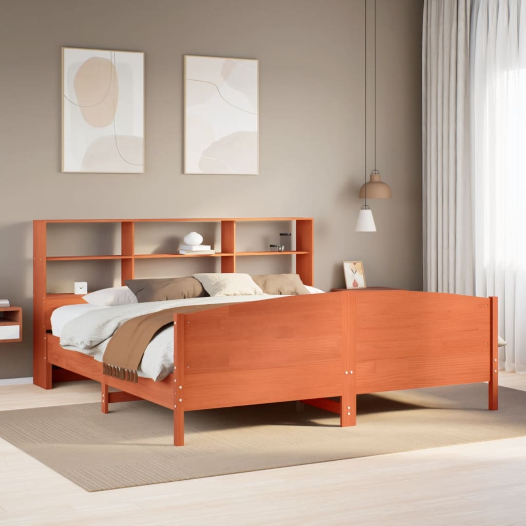 vidaXL Cama con estantería sin colchón madera maciza marrón 180x200cm