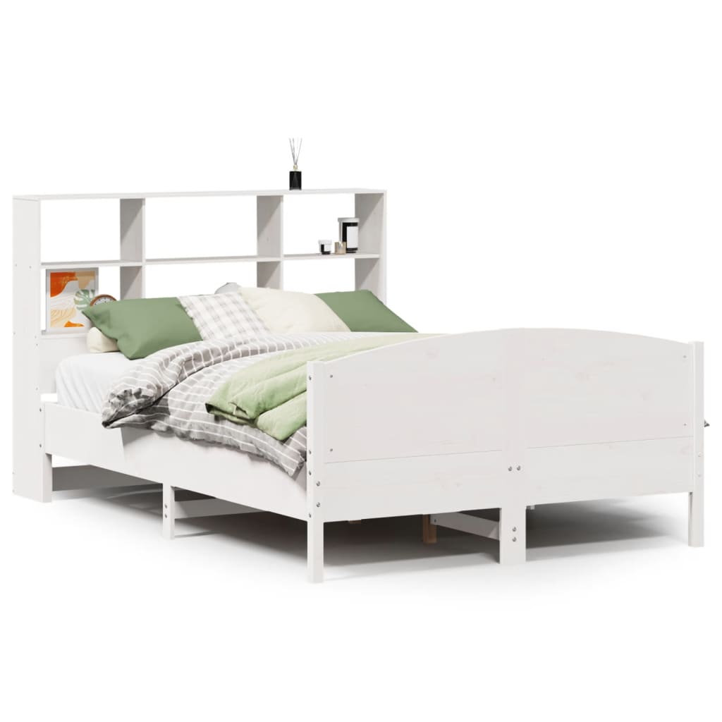 vidaXL Cama con estantería sin colchón madera maciza blanca 160x200 cm