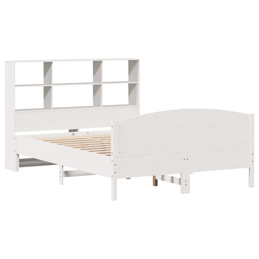 vidaXL Cama con estantería sin colchón madera maciza blanca 160x200 cm