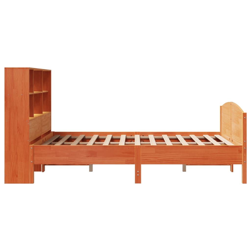 vidaXL Cama con estantería sin colchón madera maciza marrón 150x200 cm