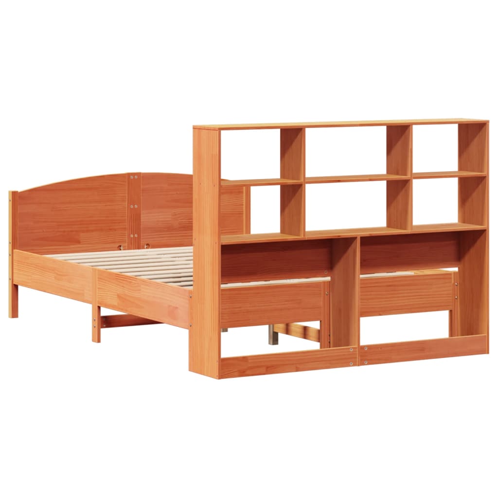 vidaXL Cama con estantería sin colchón madera maciza marrón 150x200 cm