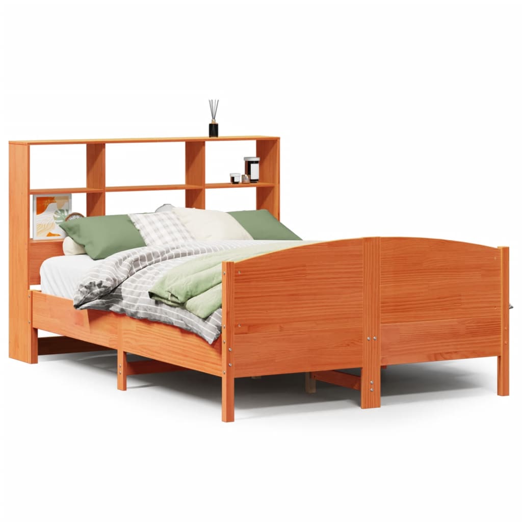 vidaXL Cama con estantería sin colchón madera maciza marrón 140x190 cm