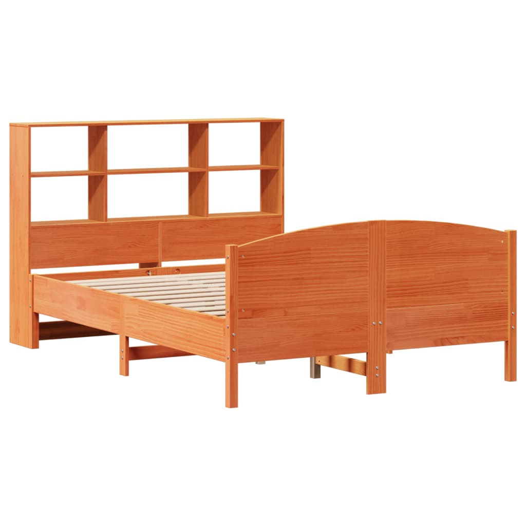 vidaXL Cama con estantería sin colchón madera maciza marrón 140x190 cm