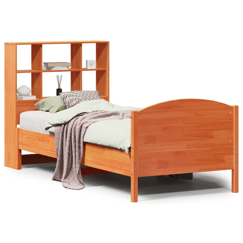 vidaXL Cama con estantería sin colchón madera maciza marrón 90x190 cm