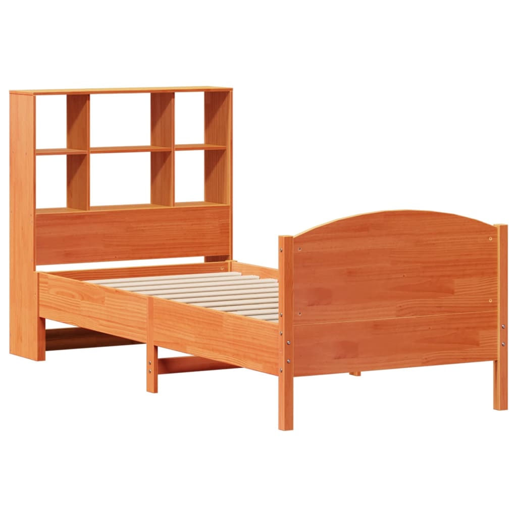 vidaXL Cama con estantería sin colchón madera maciza marrón 90x190 cm