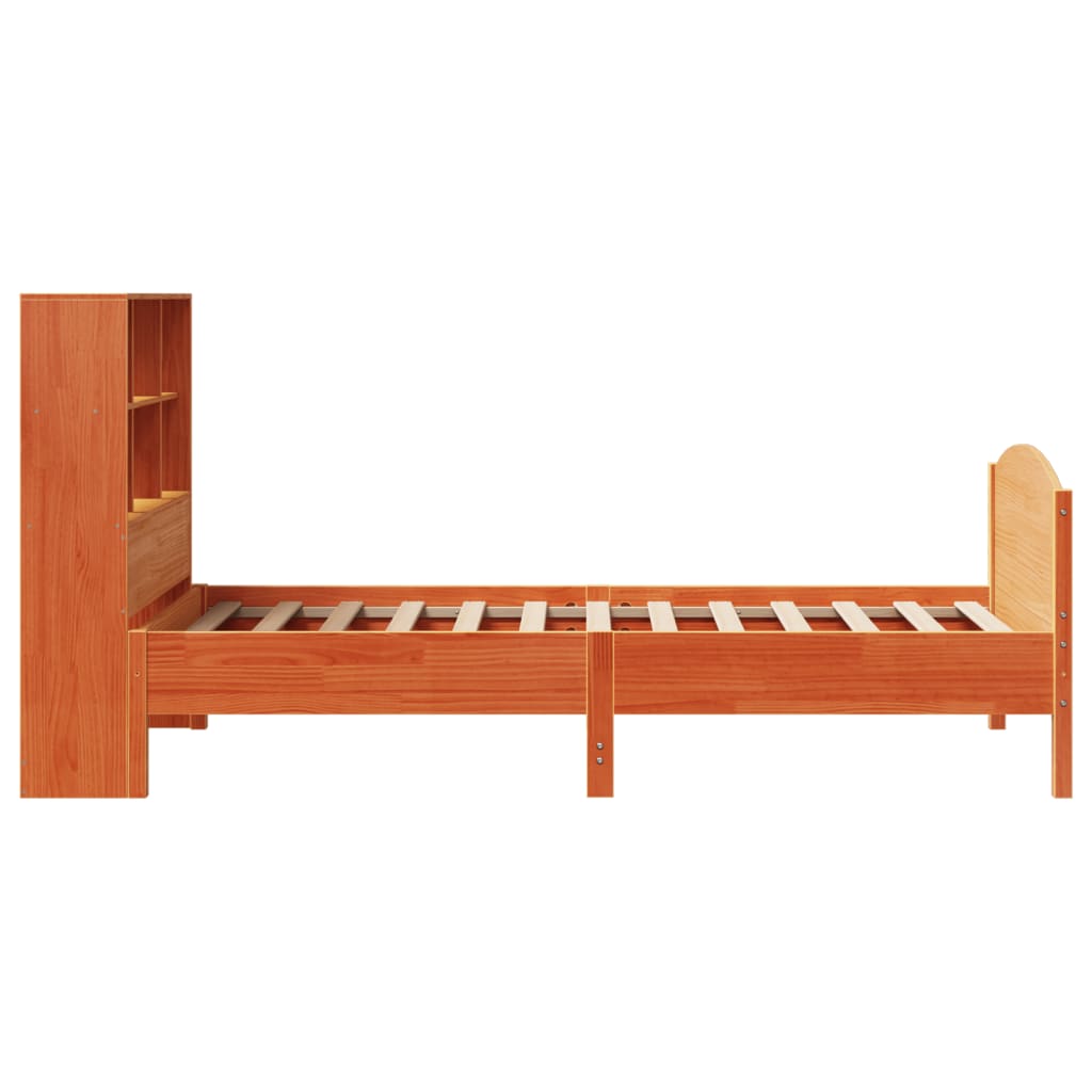 vidaXL Cama con estantería sin colchón madera maciza marrón 90x190 cm