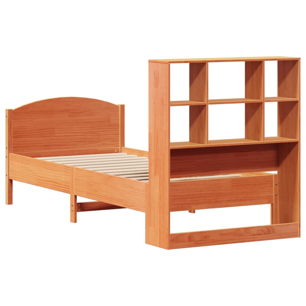 vidaXL Cama con estantería sin colchón madera maciza marrón 90x190 cm