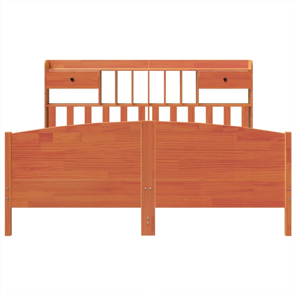 vidaXL Cama con estantería sin colchón madera maciza marrón 200x200 cm