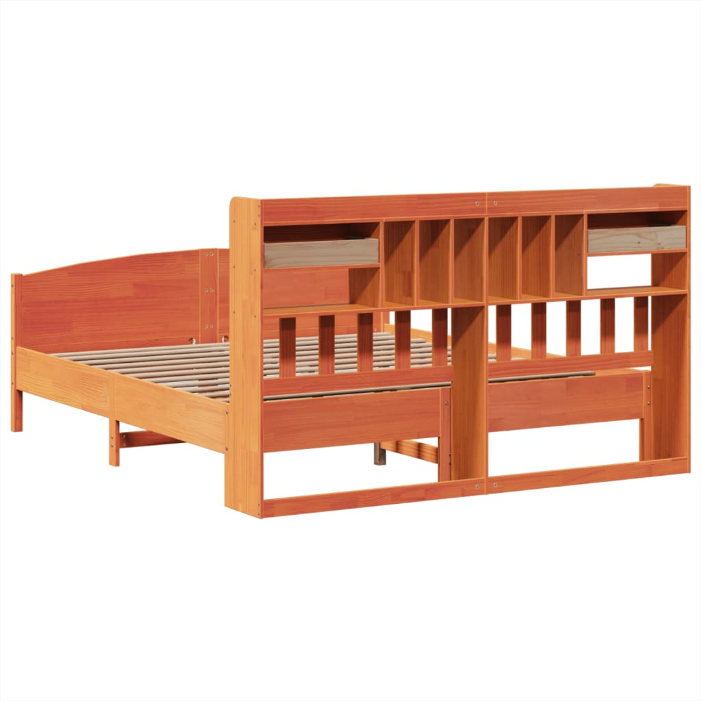 vidaXL Cama con estantería sin colchón madera maciza marrón 200x200 cm