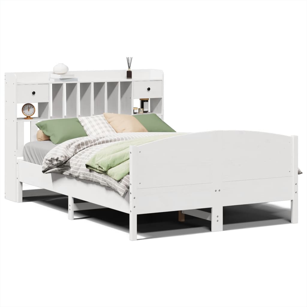 vidaXL Cama con estantería sin colchón madera maciza blanca 150x200 cm