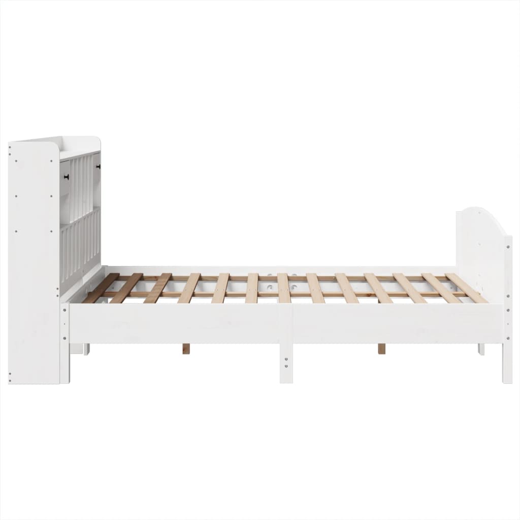 vidaXL Cama con estantería sin colchón madera maciza blanca 150x200 cm