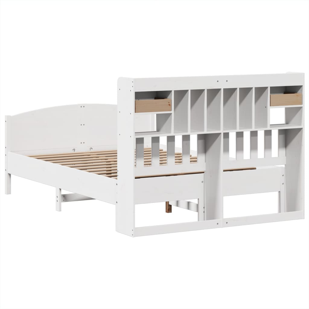 vidaXL Cama con estantería sin colchón madera maciza blanca 150x200 cm