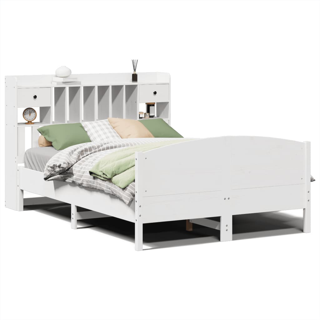 vidaXL Cama con estantería sin colchón madera maciza blanca 140x200 cm