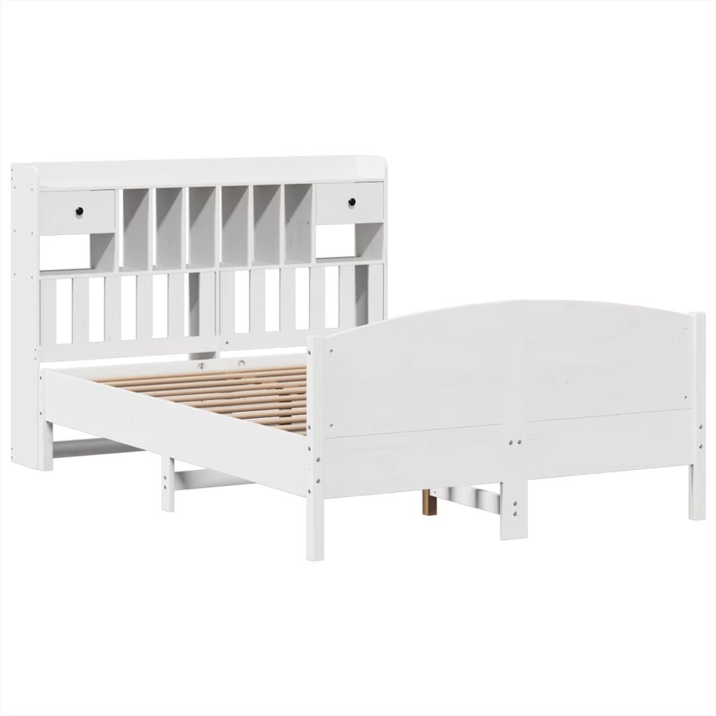 vidaXL Cama con estantería sin colchón madera maciza blanca 140x200 cm