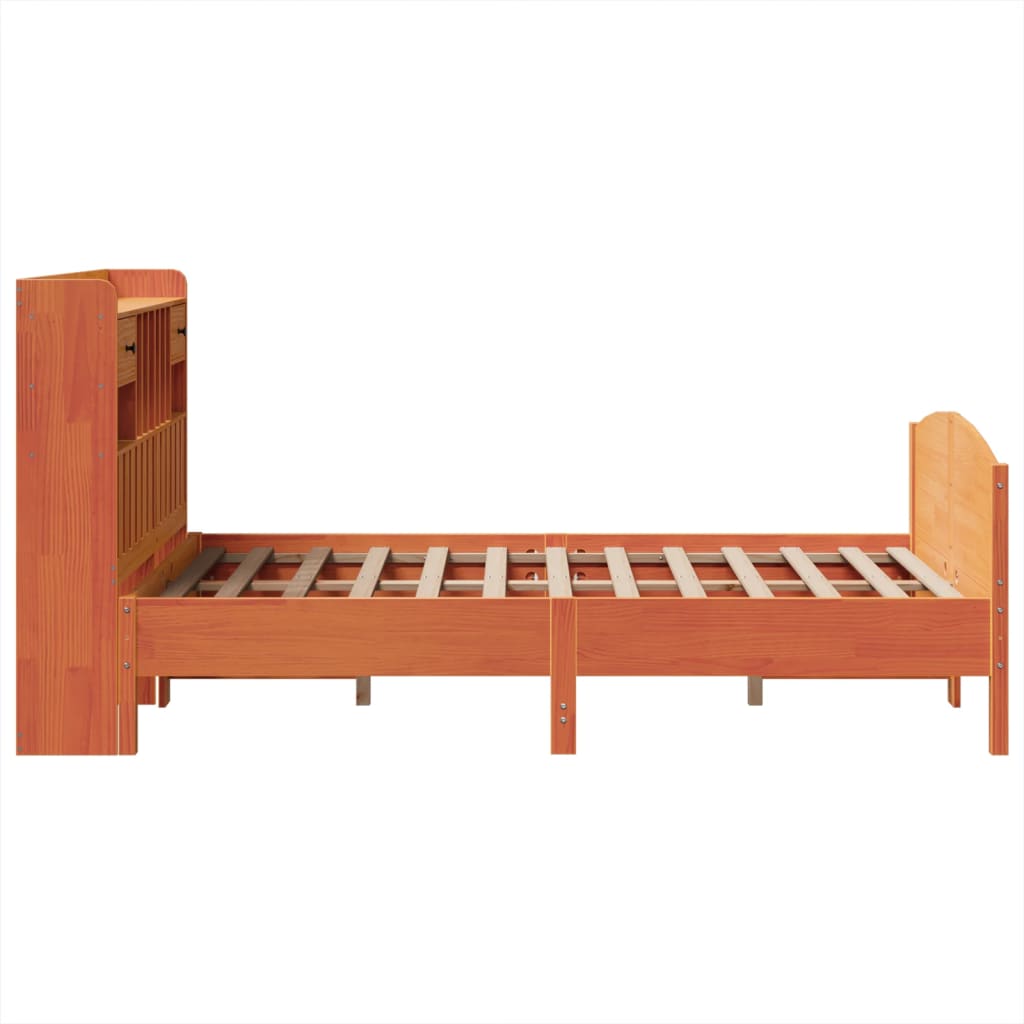 vidaXL Cama con estantería sin colchón madera maciza marrón 120x200cm