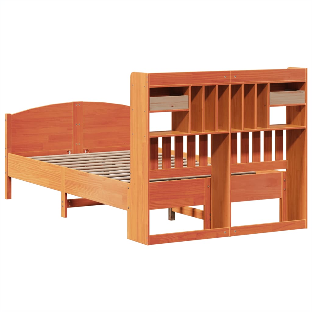 vidaXL Cama con estantería sin colchón madera maciza marrón 120x200cm