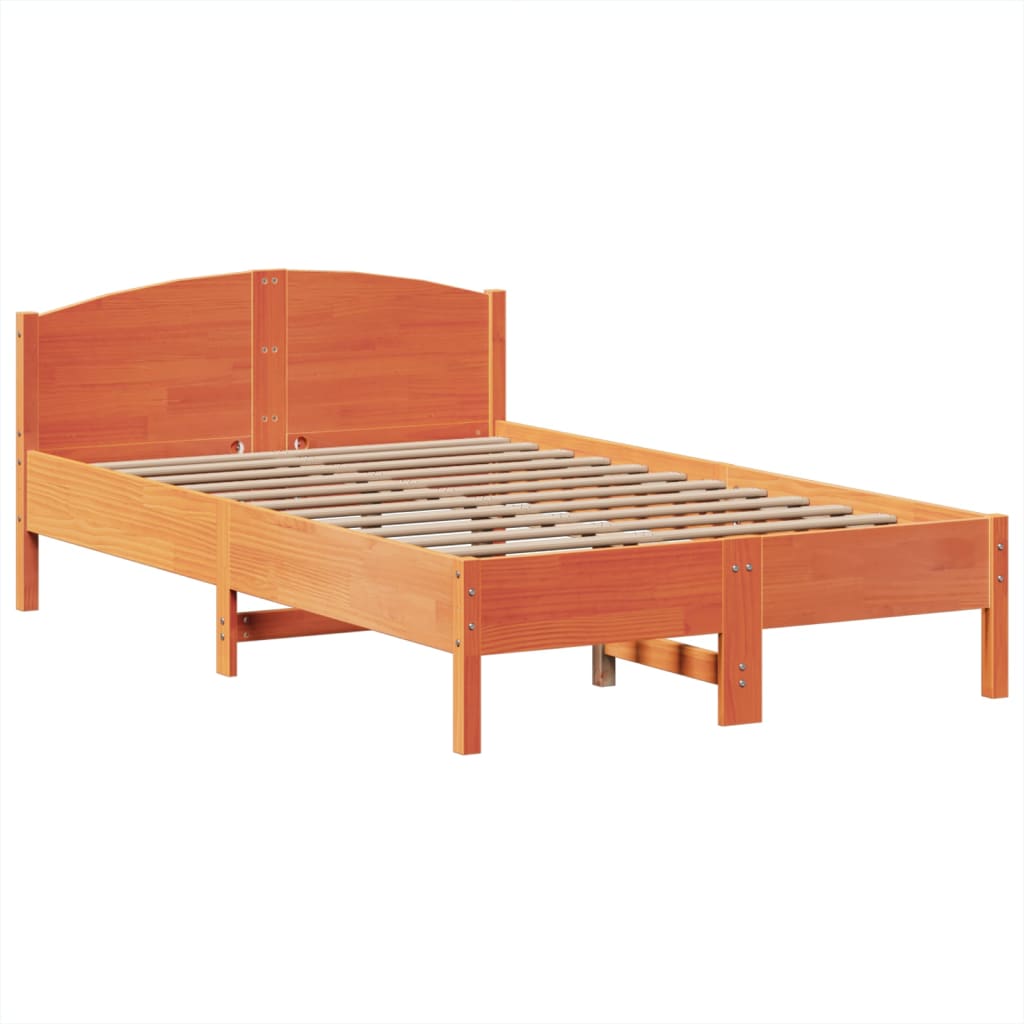 vidaXL Cama con estantería sin colchón madera maciza marrón 120x200cm