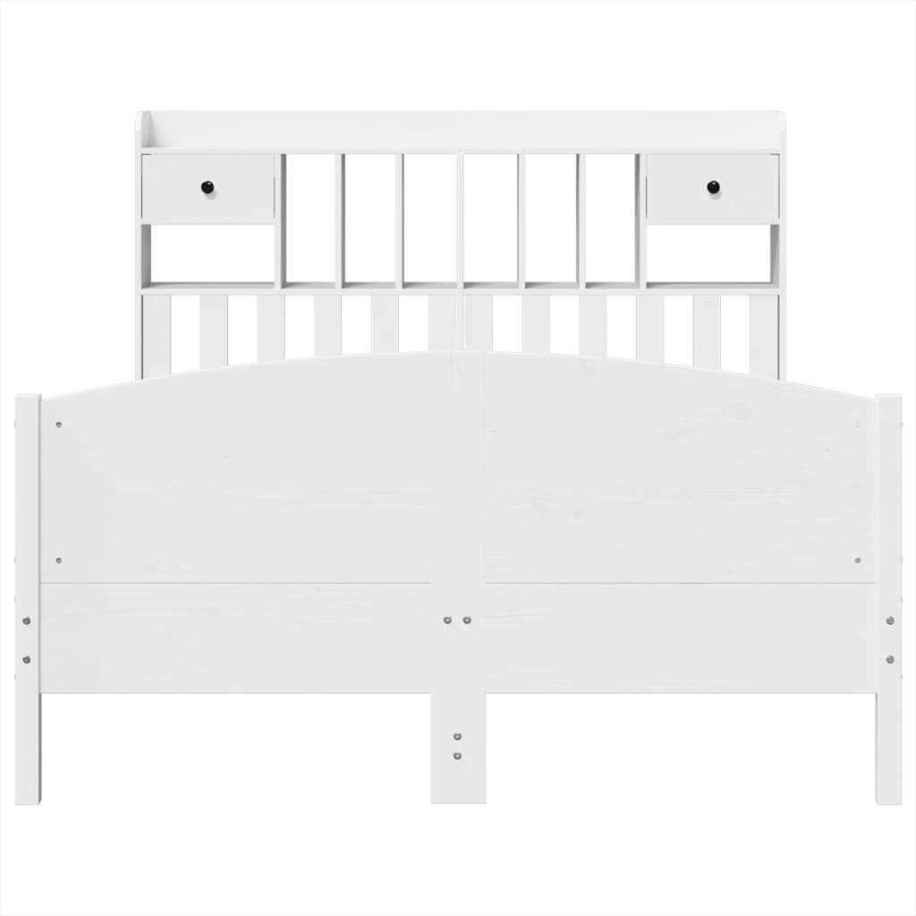 vidaXL Cama con estantería sin colchón madera maciza blanca 140x190 cm