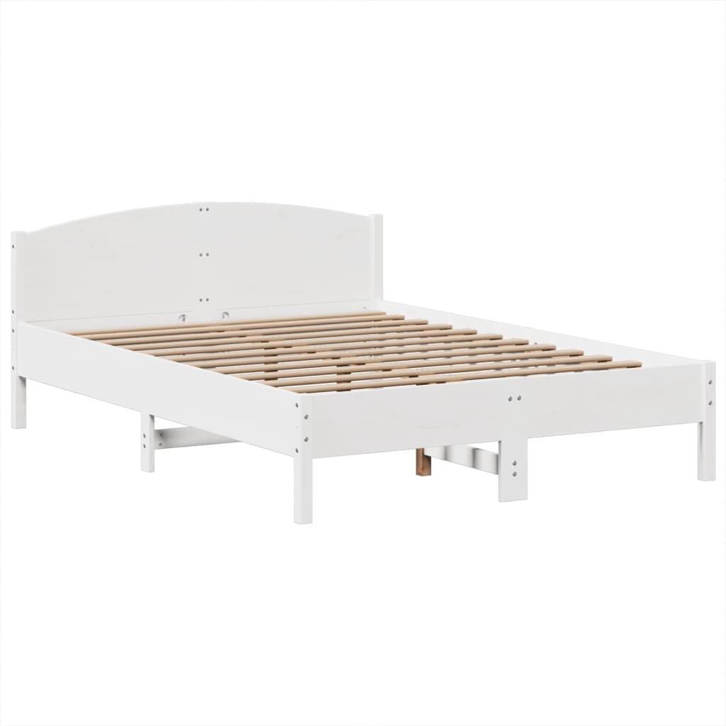 vidaXL Cama con estantería sin colchón madera maciza blanca 140x190 cm