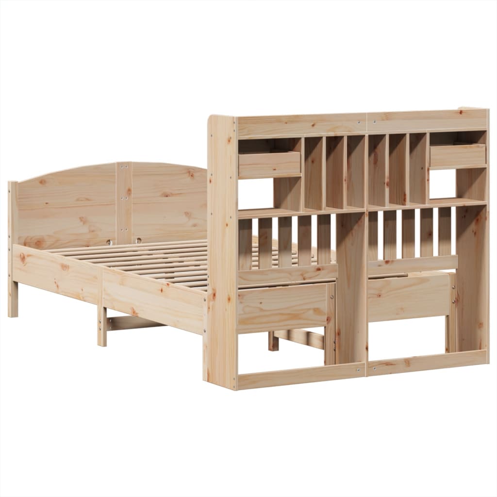 vidaXL Cama con estantería sin colchón madera maciza de pino 135x190cm