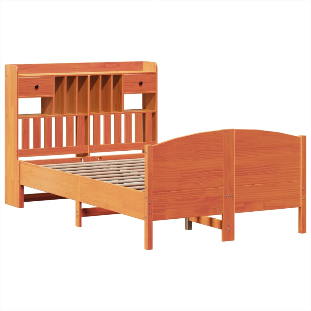 vidaXL Cama con estantería sin colchón madera maciza marrón 120x190 cm