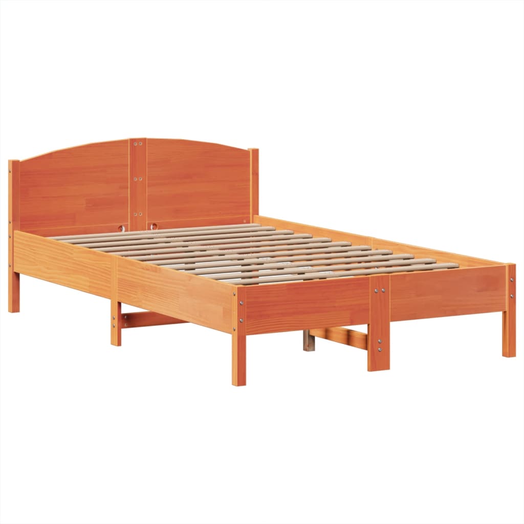 vidaXL Cama con estantería sin colchón madera maciza marrón 120x190 cm