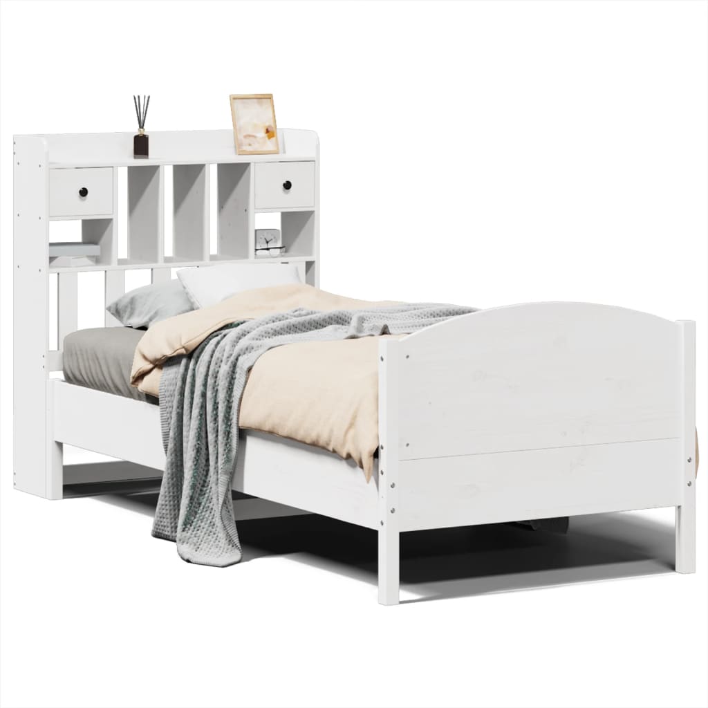 vidaXL Cama con estantería sin colchón madera maciza blanca 100x200 cm