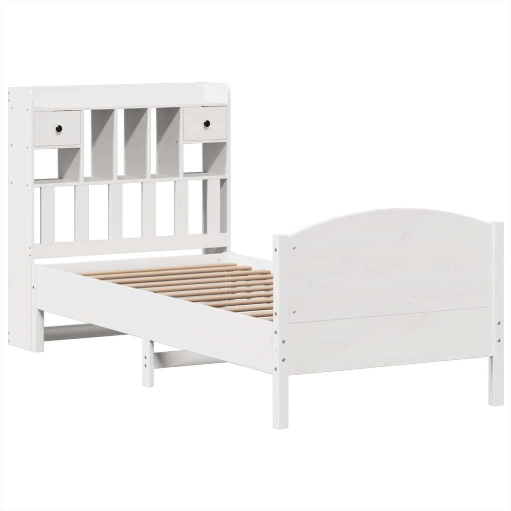 vidaXL Cama con estantería sin colchón madera maciza blanca 100x200 cm