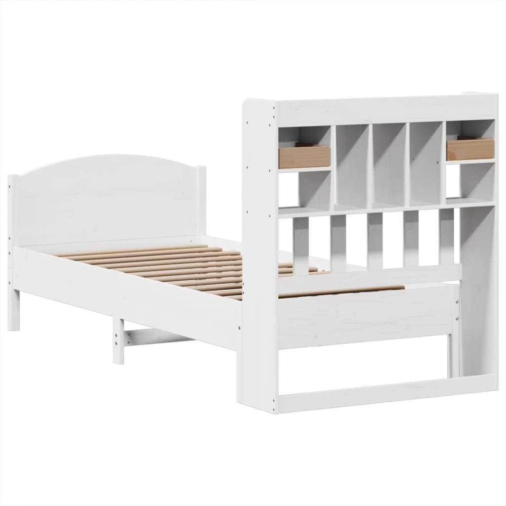 vidaXL Cama con estantería sin colchón madera maciza blanca 100x200 cm