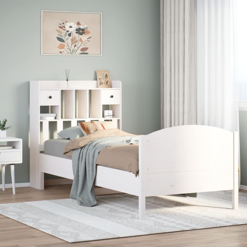 vidaXL Cama con estantería sin colchón madera maciza blanca 100x200 cm