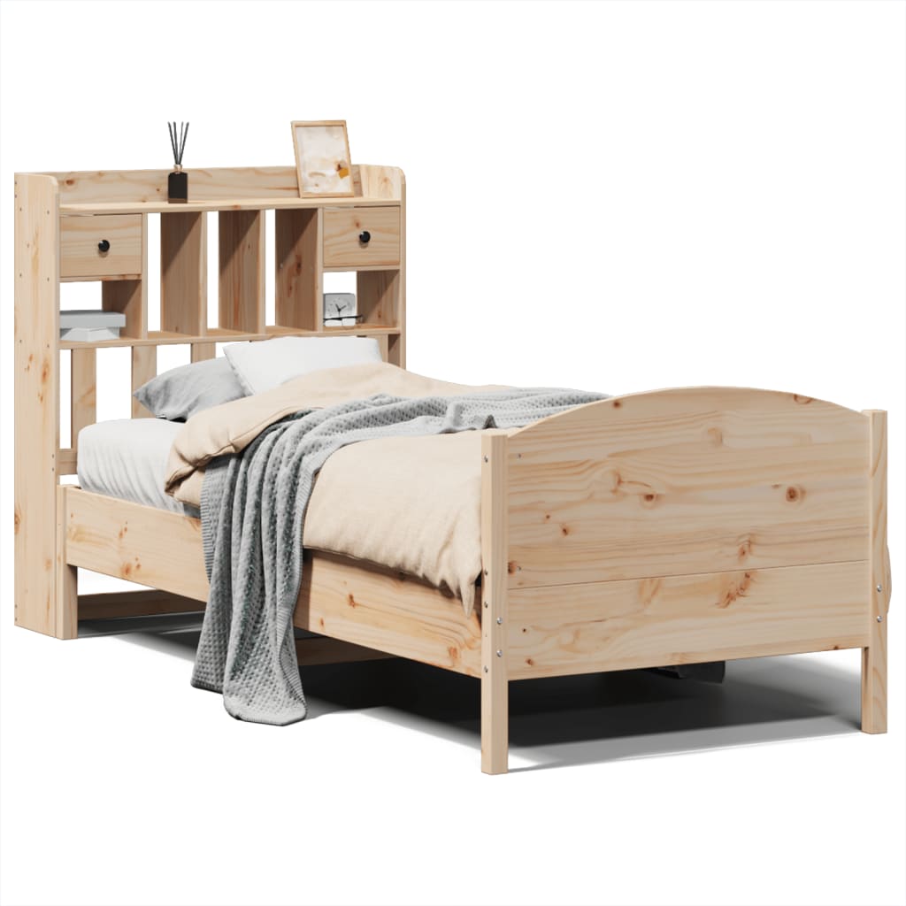 vidaXL Cama con estantería sin colchón madera maciza de pino 75x190 cm