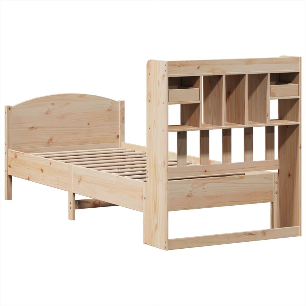 vidaXL Cama con estantería sin colchón madera maciza de pino 75x190 cm