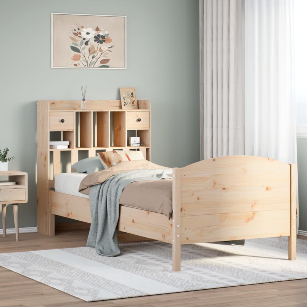 vidaXL Cama con estantería sin colchón madera maciza de pino 75x190 cm