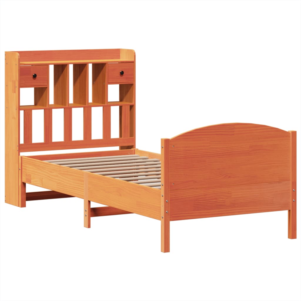 vidaXL Cama con estantería sin colchón madera maciza marrón 75x190 cm