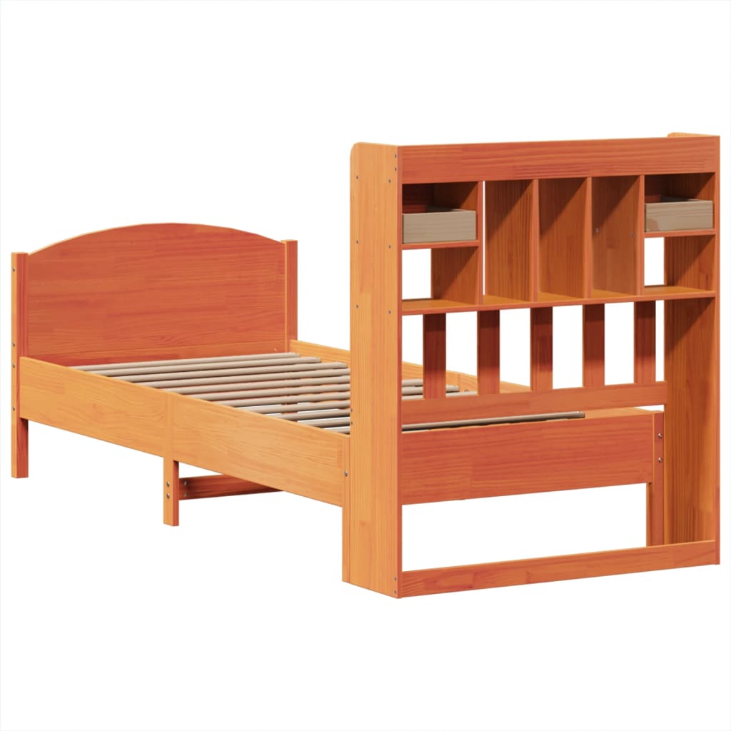 vidaXL Cama con estantería sin colchón madera maciza marrón 75x190 cm