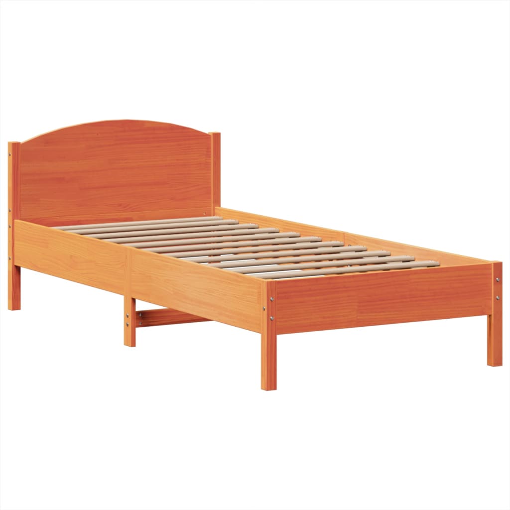 vidaXL Cama con estantería sin colchón madera maciza marrón 75x190 cm