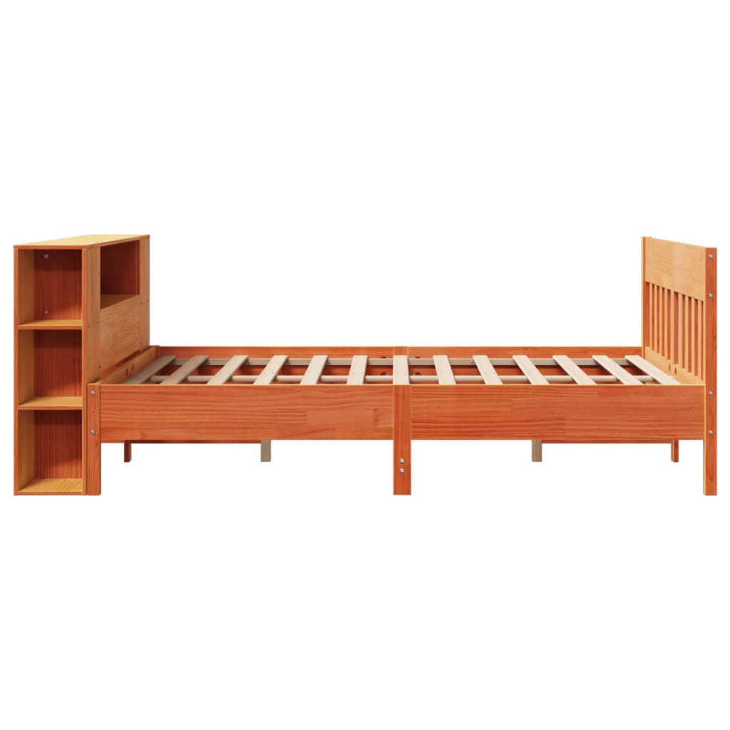 vidaXL Cama con estantería sin colchón madera maciza marrón 160x200 cm